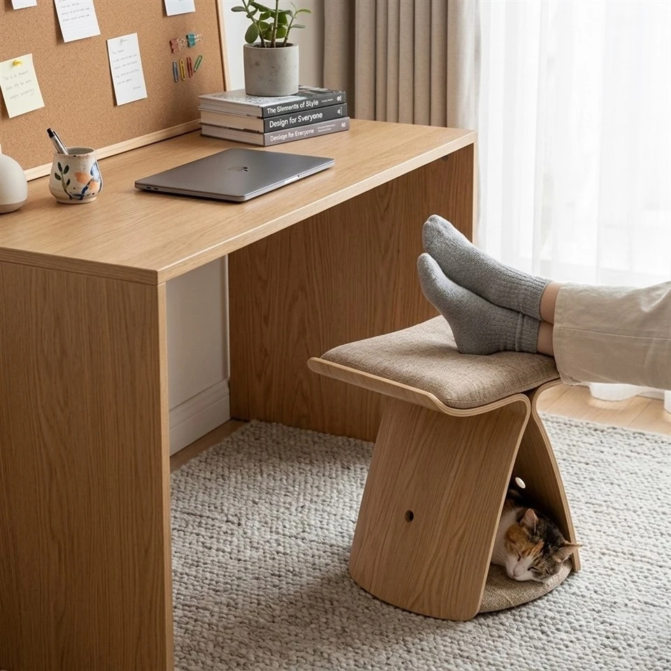 2-In-1 Cat Bed & FooyStool Scandinavian Bentwood high quality