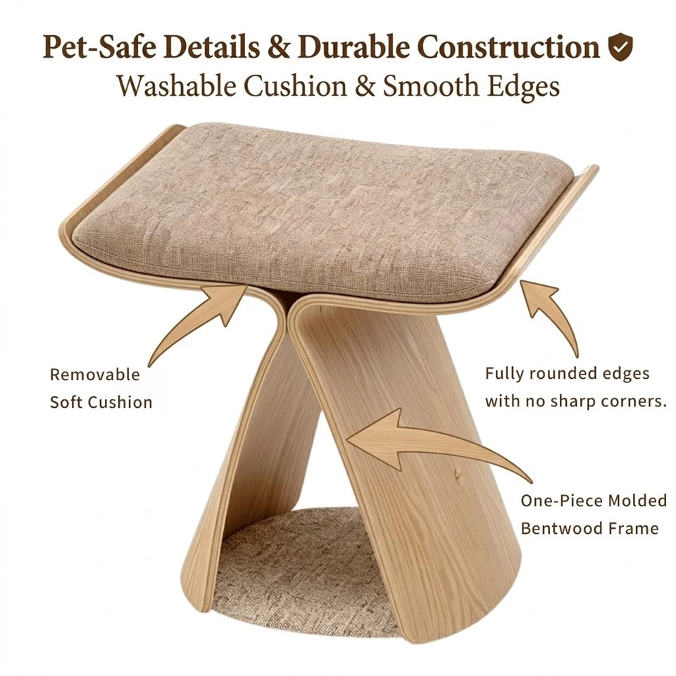 2-In-1 Cat Bed & FooyStool Scandinavian Bentwood best