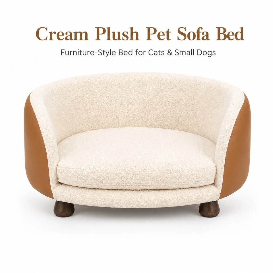 Cream Plush Pet Sofa Bed