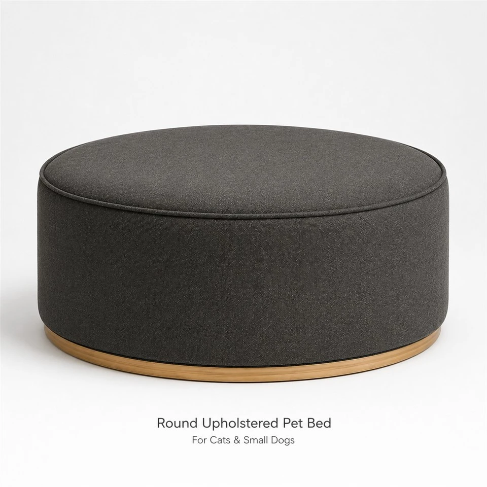 Round Upholstered Pet Ottoman Bed