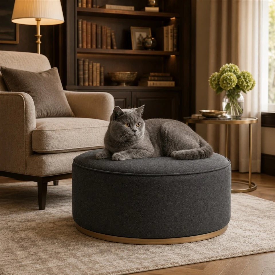 Round Upholstered Pet Ottoman Bed factory