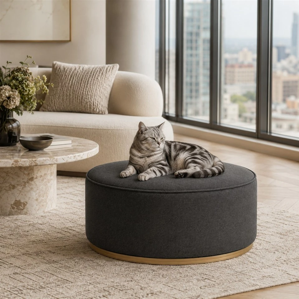 Round Upholstered Pet Ottoman Bed best
