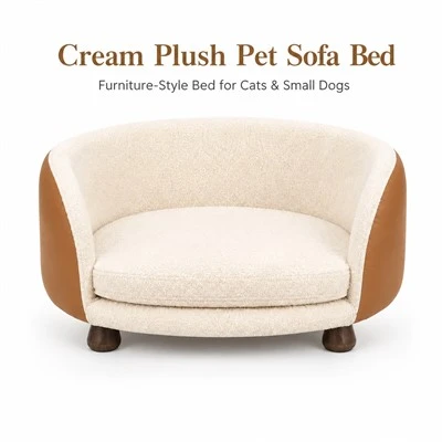 Cream Plush Pet Sofa Bed