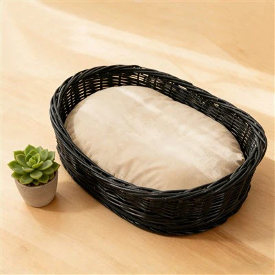 Handcrafted Rattan Cat Bed Cozy Pet Basket With Cushion Comfortable Indoor Cat Sleeping Nest Durable