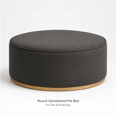 Round Upholstered Pet Ottoman Bed