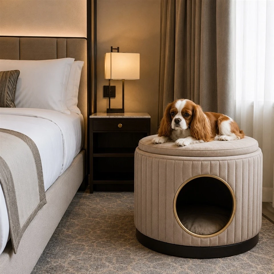White Slat Round Pet Ottoman Bed best