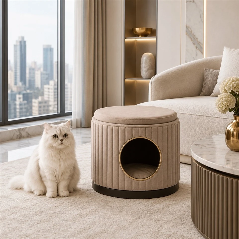 White Slat Round Pet Ottoman Bed price