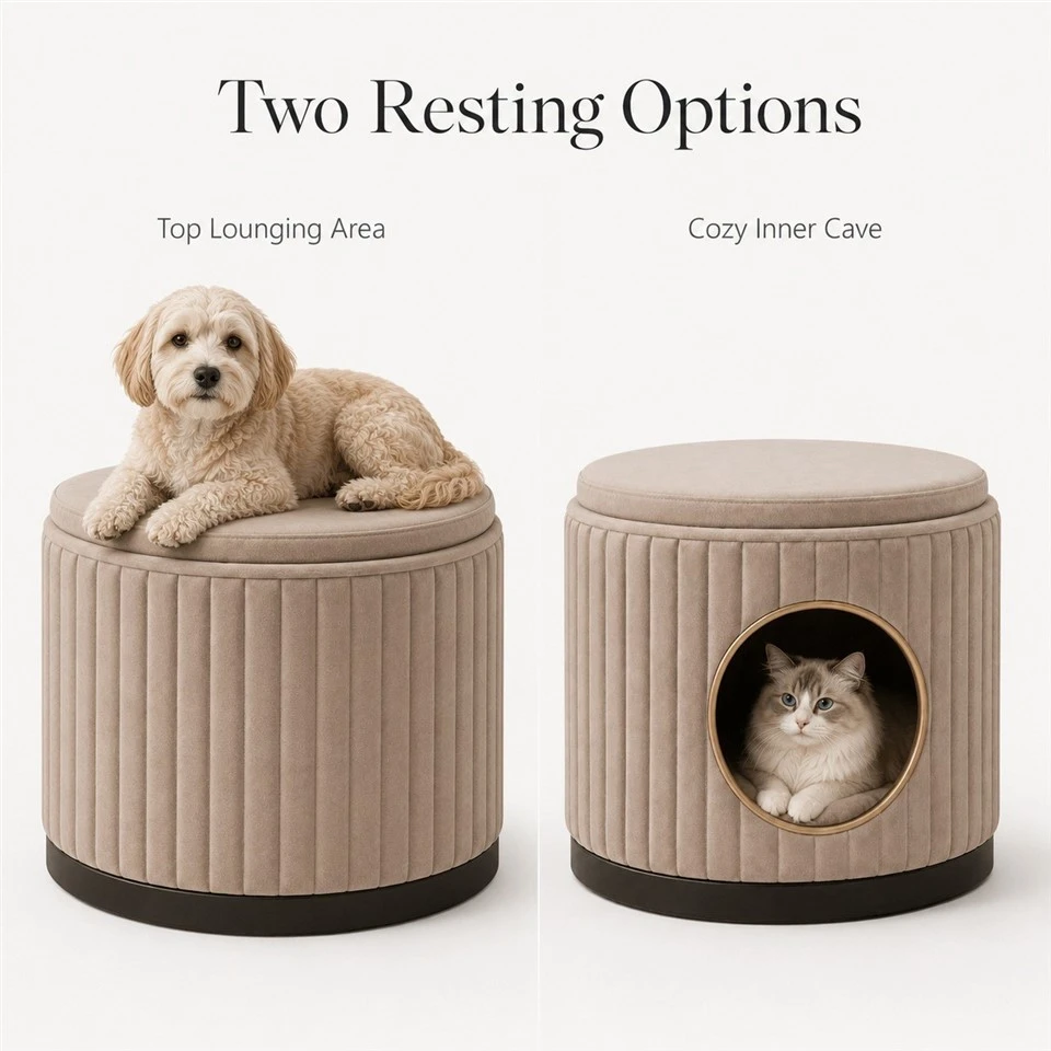 White Slat Round Pet Ottoman Bed factory